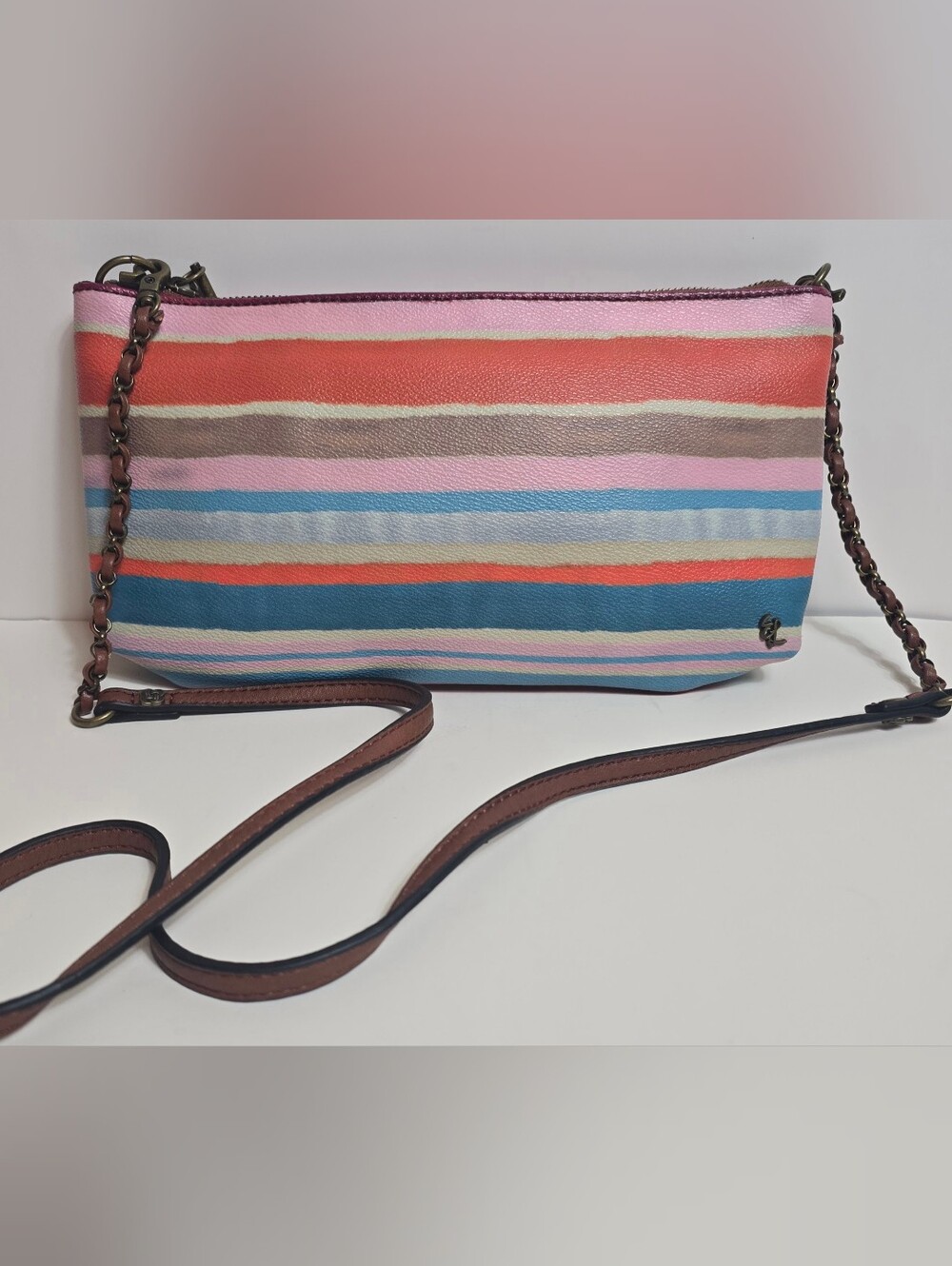 Elliott Lucca Vinyl Crossbody Handbag Pastel Striped Purse Shoulder Bag